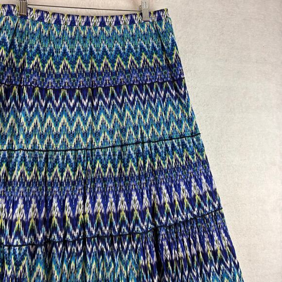 Vintage AGB Chiffon Maxi Skirt Women's Large Lined Blue Teal Chevron Tiered - Picture 7 of 10